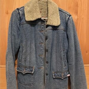 Guess Blue Denim Jacket with Cream Sherpa Collar
